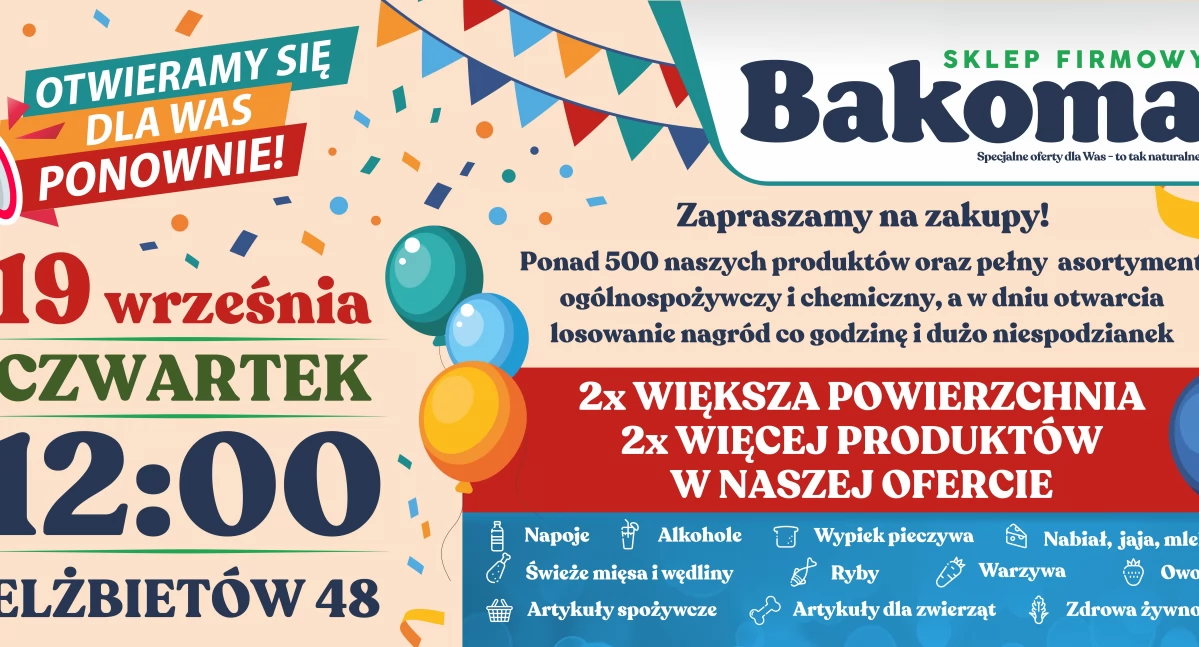 Atrakcje - Ciekawostki - Rekreacja, Wielkie otwarcie Sklepu Firmowego Bakoma Elżbietowie - zdjęcie, fotografia