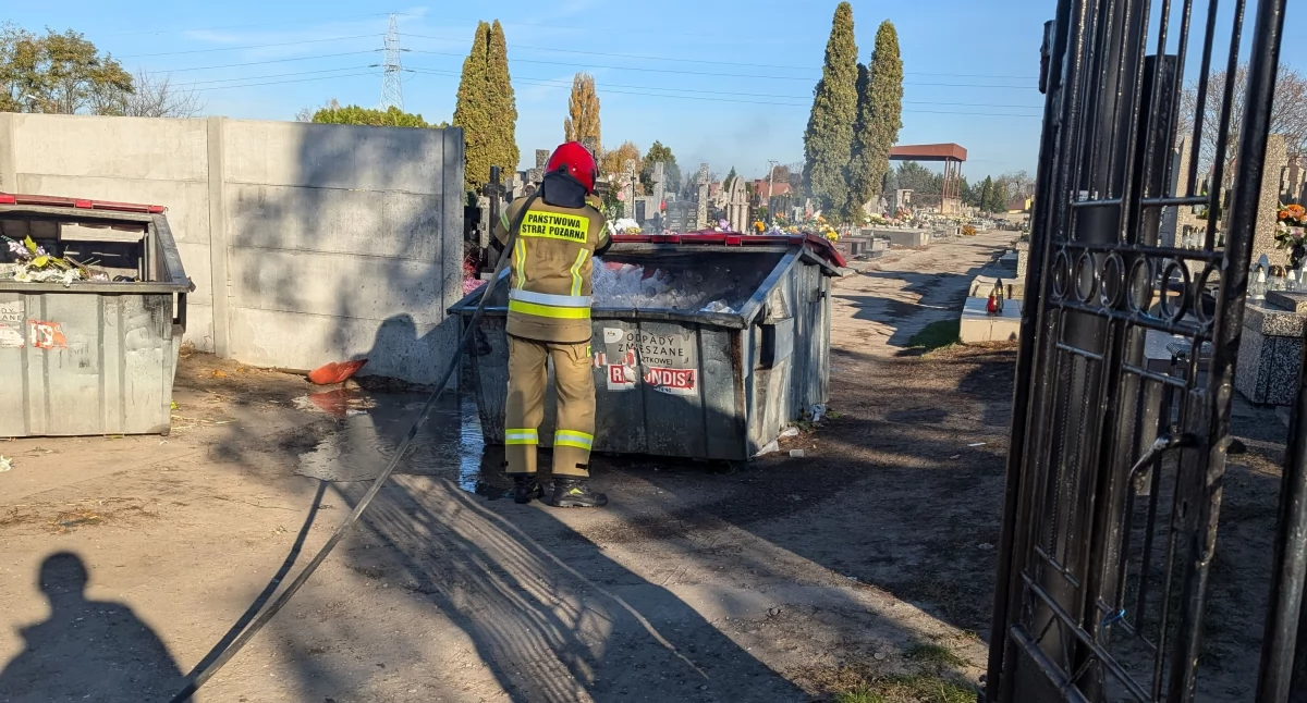 Pożary straż pożarna, Pożar cmentarzu Trojanowie - zdjęcie, fotografia