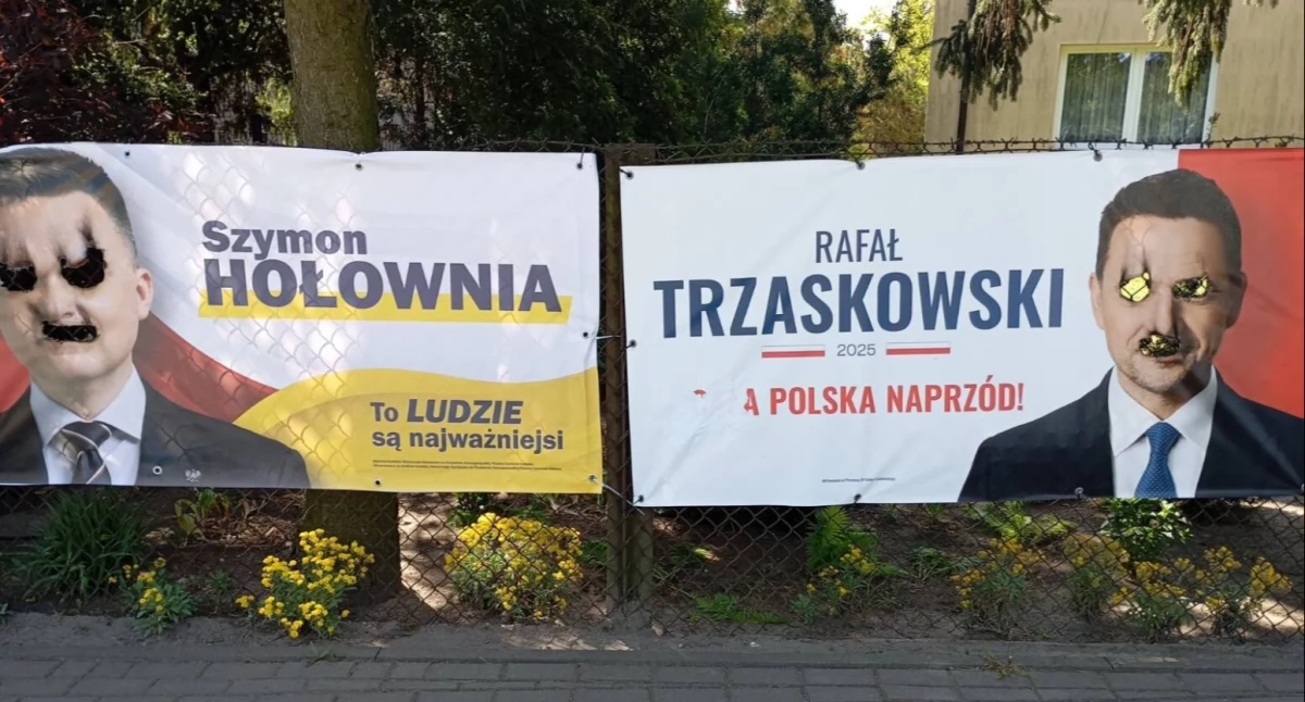 Wybory, niszczy plakaty wyborcze Sochaczewie - zdjęcie, fotografia