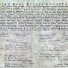 Dokument z 1929 r. o odbudowiw świątyni odnaleziony podczas remontu mensy w 2008 roku z...