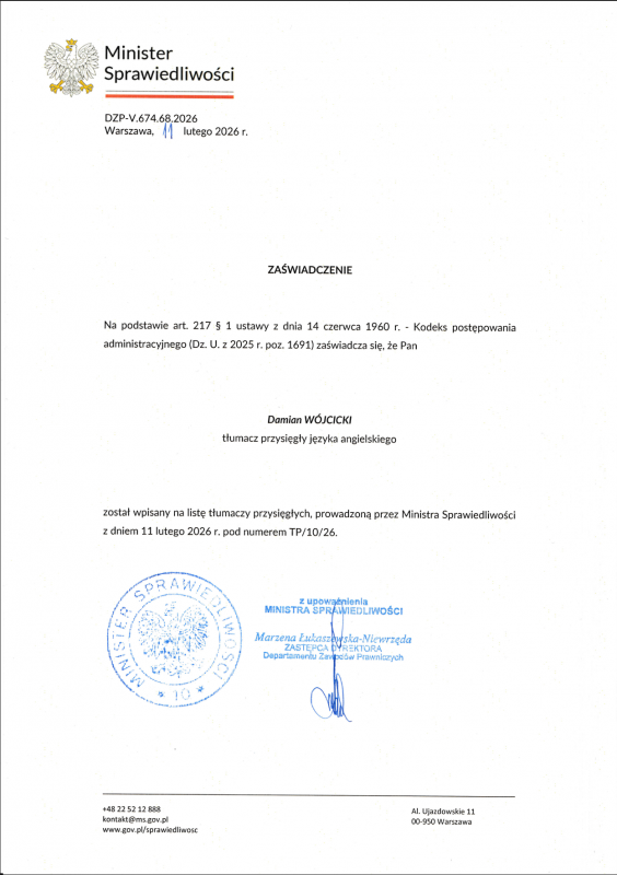 Nazywam się Damian Wójcicki i jestem tłumaczem...